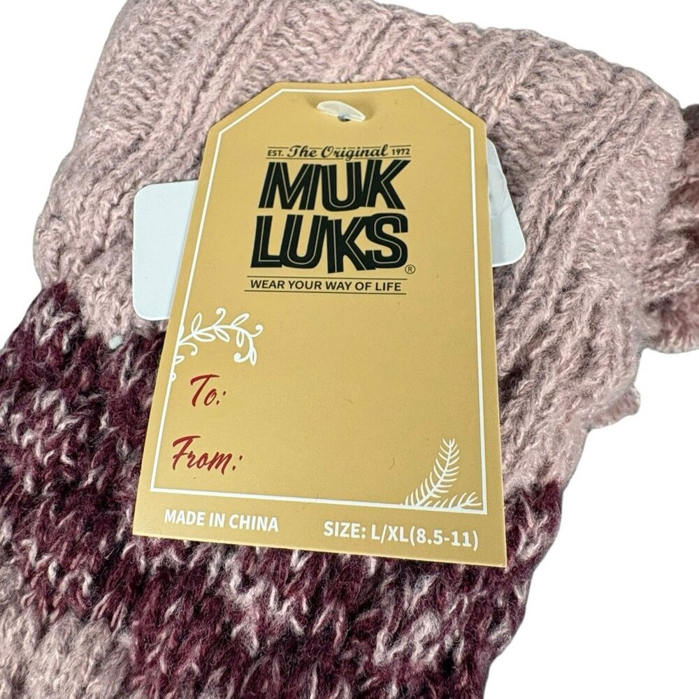 MUK LUKS Set of 2 Aloe Infused Textured Cabin Socks Faux Fur Lined NWT L/XL Maro - Picture 6 of 8